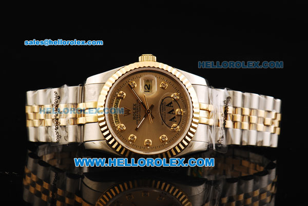 Rolex Day-Date Oyster Perpetual Swiss ETA 2836 Automatic Movement Steel Case with Gold Bezel and Two Tone Strap - Click Image to Close